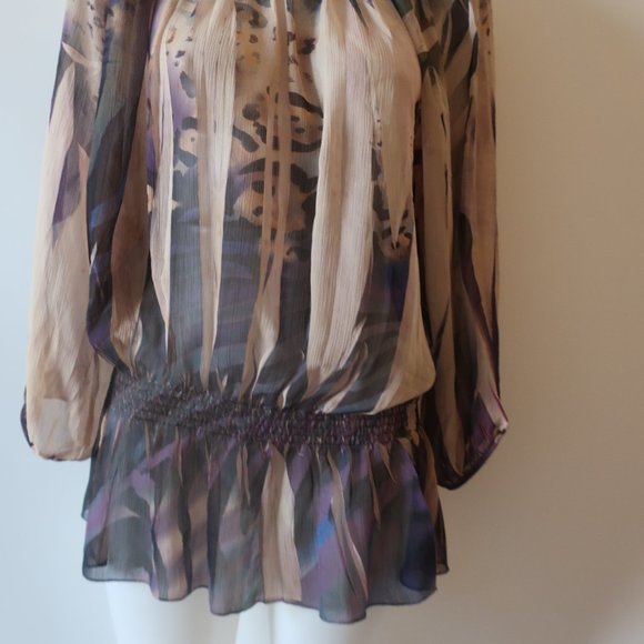 WOMENS AMORE COUTURE TAUPE PLUM SEMI SHEER PEASANT TOP L * - Picture 4 of 10